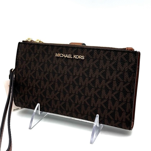 Michael Kors Large Double Zip Wallet Wristlet Brown - Picture 1 of 8